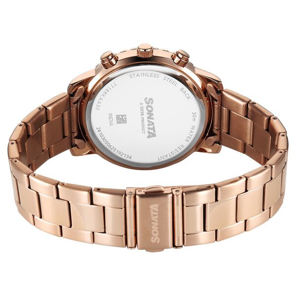 Sonata Chronos Quartz Analog with Date Brown Dial Rose Gold Colour Stainless Steel Strap Watch For Men - image number 4