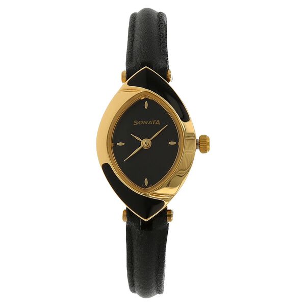 Sonata Quartz Analog Black Dial Leather Strap Watch for Women - image number 0