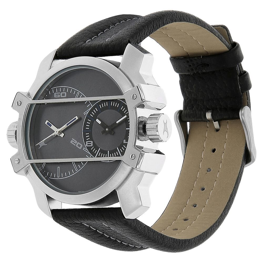Buy Online Fastrack Quartz Analog Grey Dial Leather Strap Watch for Guys nn3098sl01 Titan