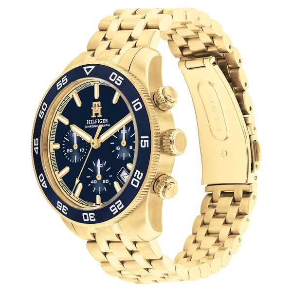 Tommy Hilfiger Chronograph Blue Dial Golden Color Stainless Steel Strap Watch For Men - image number 1