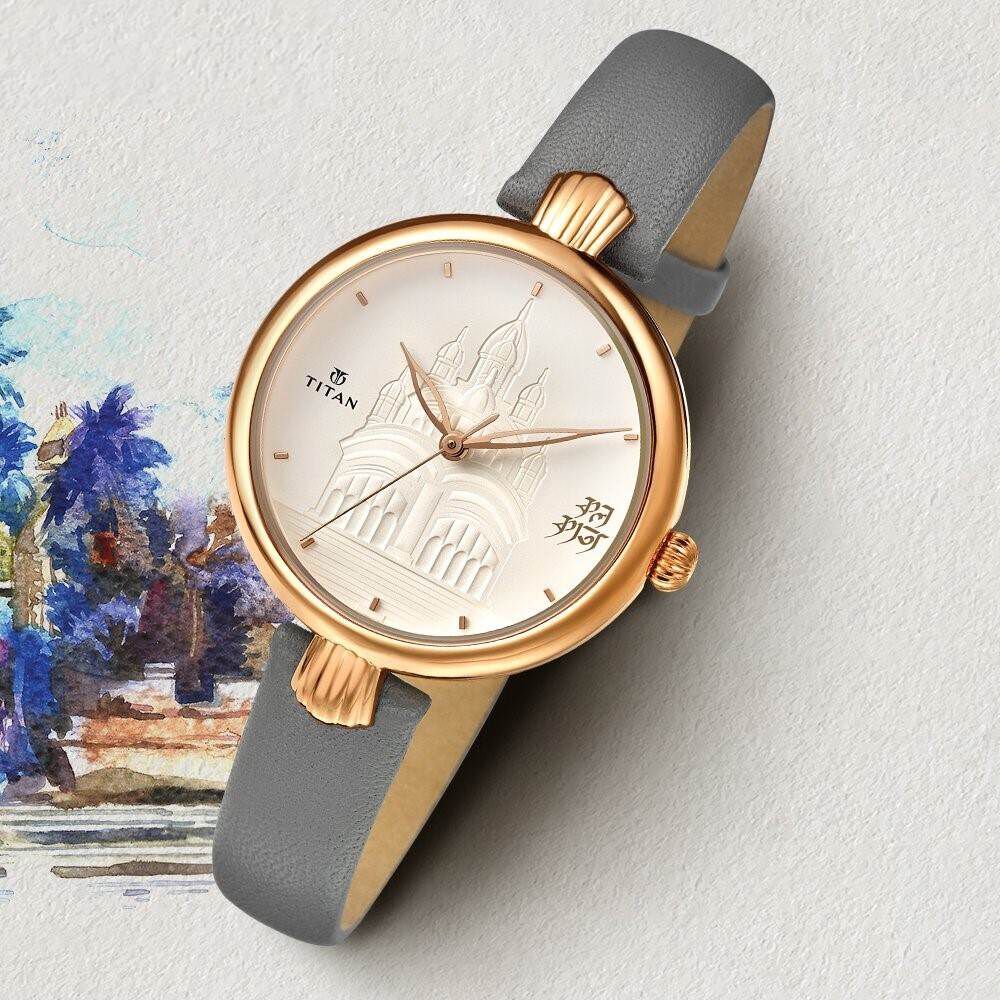 Titan Forever Kolkata White Dial Analog Leather Strap watch for Women
