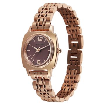 Titan Eminence Quartz Analog Red Dial Rose Gold Strap Watch For Women
