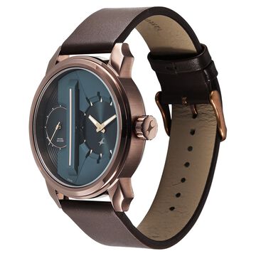 Fastrack Pulse IV Dual Time Analog Watch with Green Dial & Brown Leather Strap For Guys