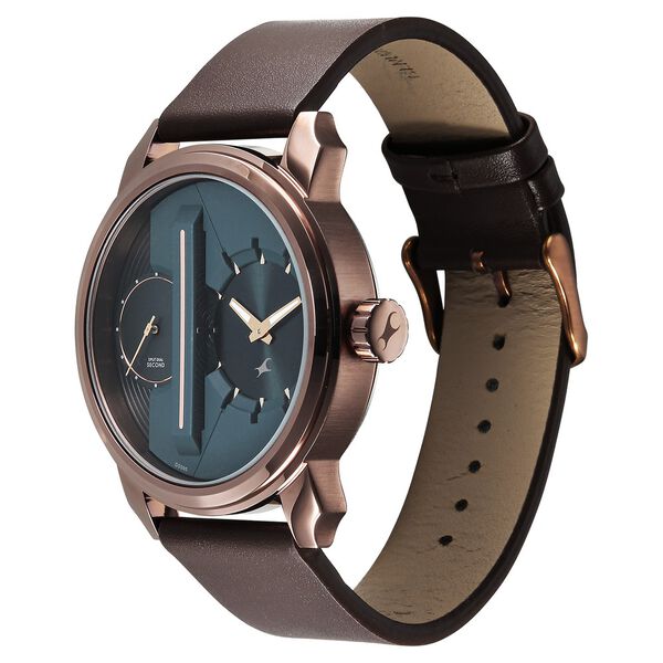 Fastrack Pulse IV Dual Time Analog Watch with Green Dial & Brown Leather Strap For Guys - image number 2