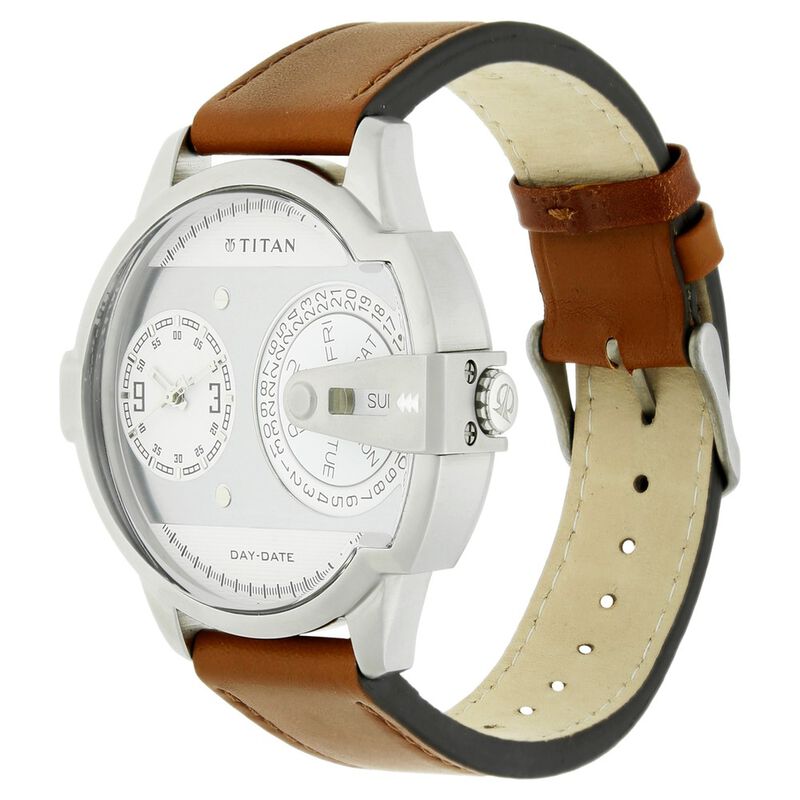Titan Quartz Analog with Day and Date Silver Dial Leather Strap Watch for Men - image number 1