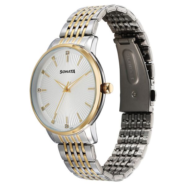 Sonata Eternia Quartz Analog White Dial Metal Strap Watch For Men - image number 1