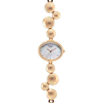 Titan Raga Power Pearls Quartz Analog Mother of Pearl Round Shaped Dial Rose Gold Metal Strap Watch For Women