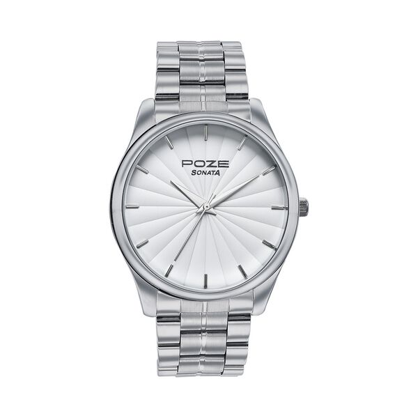 Sonata Poze Quartz Analog White Dial Metal Strap Watch For Men - image number 1
