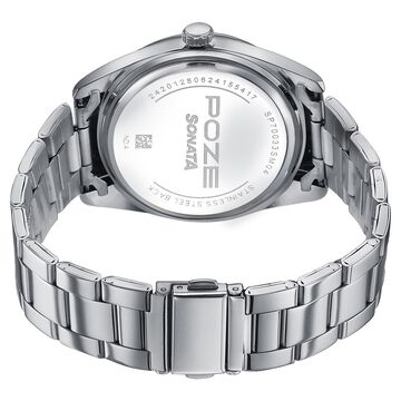 Sonata Poze Quartz Analog Yellow Dial Silver Metal Strap Watch For Men