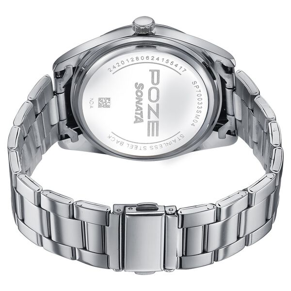 Sonata Poze Quartz Analog Yellow Dial Silver Metal Strap Watch For Men - image number 5