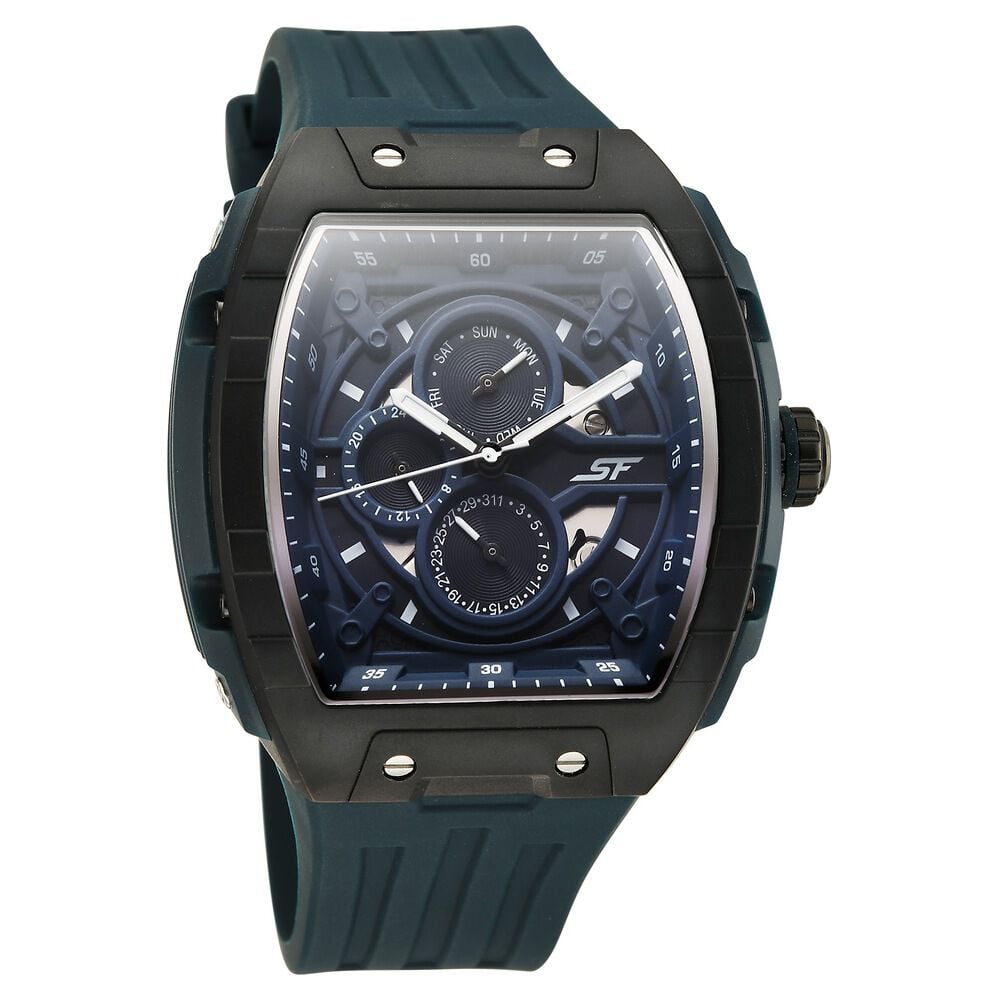 SF Maiden Voyage Sport Watch - Blue Dial & Strap - Tonneau Shaped Case with Multifunction movement-image-4