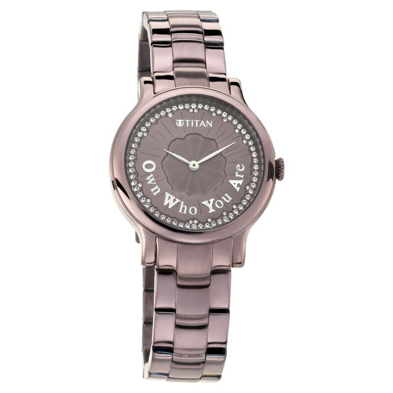 Titan Self Expression Purple Dial Analog Stainless Steel Strap Watch for Women