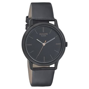 Sonata Quartz Analog Black Dial Leather Strap Watch for Men