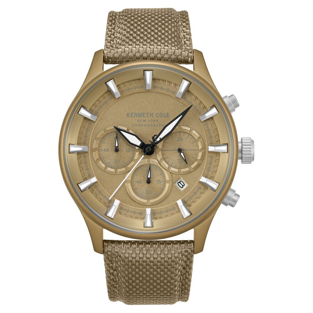 Canival ゴールドブラウン時計 Buy Online Kenneth Cole Quartz Chronograph Khaki Dial Brown Nylon