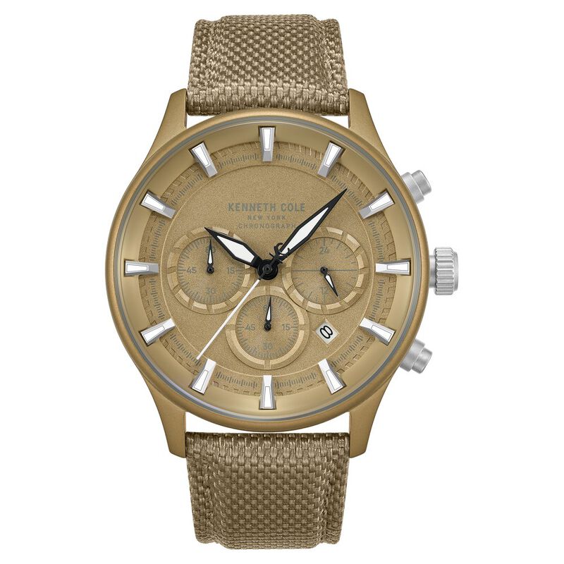 Kenneth Cole Quartz Chronograph Khaki Dial Brown Nylon Strap Watch For Men
