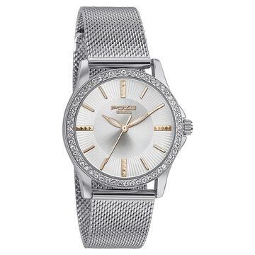 Sonata Poze Quartz Analog Silver Round Dial Silver Mesh Strap Watch For Women