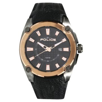 Police Quartz Analog with Date Black Dial Leather Strap Watch for Men