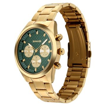 Sonata Multifunction Green Dial Golden Metal Strap Watch For Men