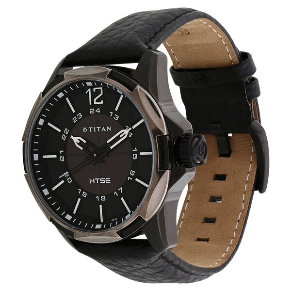 Titan Quartz Analog Solar Black Dial Leather Strap Watch for Men - image number 1
