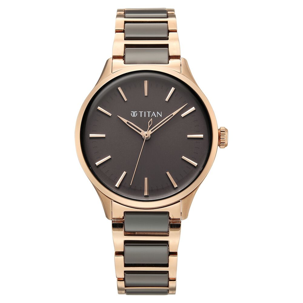 Titan Work Essentials Quartz Analog Brown Dial Two Toned Metal Strap Watch For Women-image-8