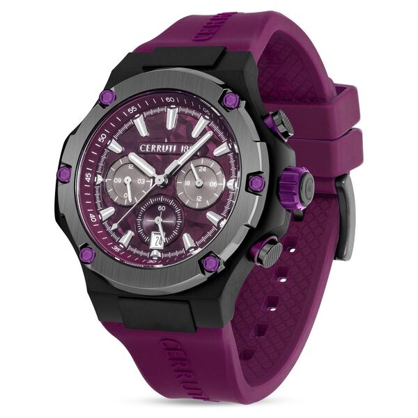 Buy Online Cerruti 1881 Purple Dial Silicone Strap Watch for Men