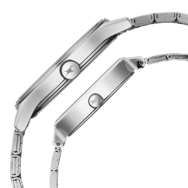 Fastrack Mixmatched Quartz Analog Silver Dial Silver Stainless Steel Strap Watch For Couple - image number 3