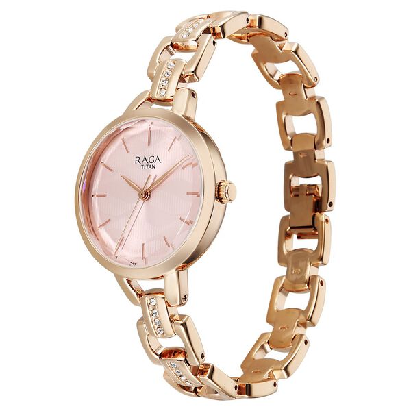 Titan Raga Showstopper Quartz Analog Rose Gold Dial Metal Strap Watch For Women - image number 2