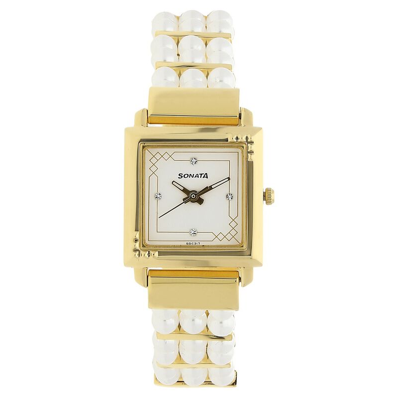 Sonata Quartz Analog White Dial Metal Strap Watch for Women
