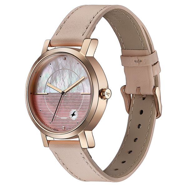 Fastrack Style Up Quartz Analog Pink Mother Of Pearl Dial Pink Leather Strap Watch For Girls - image number 2