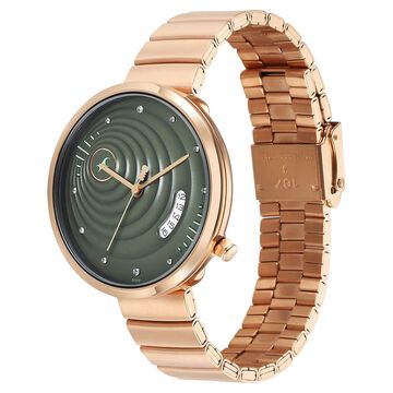 Fastrack Groove Quartz Analog with Date Green Dial Girls Stainless Steel Watch