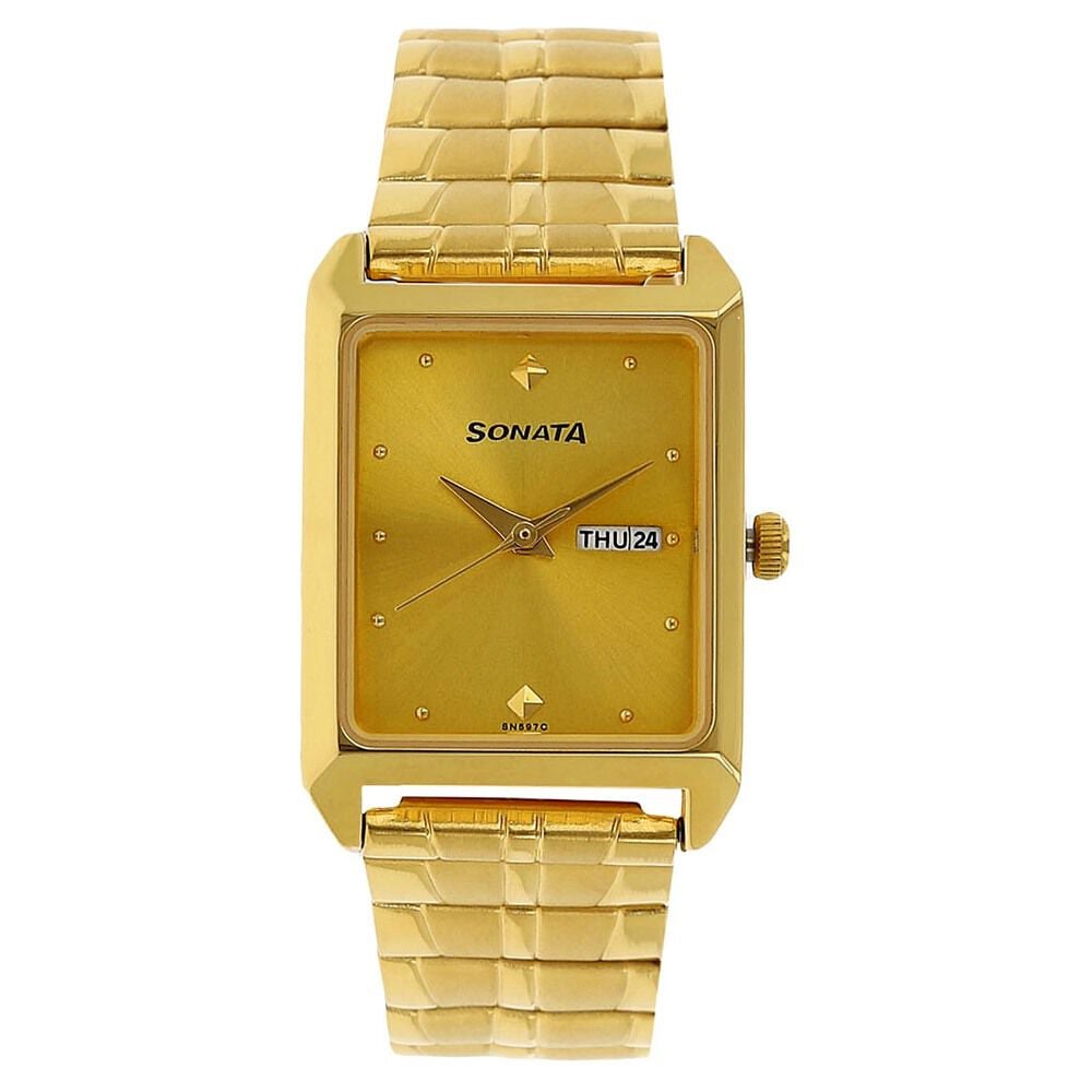 Buy Online Sonata Quartz Analog Champagne Dial Stainless Steel Strap Watch for Men ns7007ym05 Titan