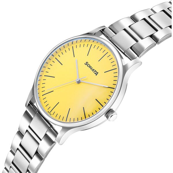Sonata Aspire Quartz Analog Yellow Dial Stainless Steel Strap Watch For Men - image number 1