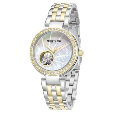 Kenneth Cole Automatic Automatic Mother Of Pearl Dial Two Toned Stainless Steel Strap Watch For Women