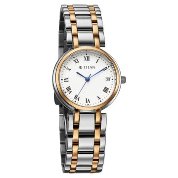 Titan Eminence Workwear Quartz Analog White Dial Two Toned Metal Strap Watch For Women