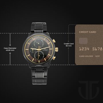 Titan Quartz Multifunction Black Dial Metal Strap Watch for Men