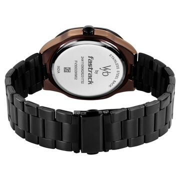 Vyb Challenger By Fastrack Quartz Analog Black Dial Black Stainless Steel Strap Watch For Guys