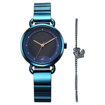 Fastrack Pulse Quartz Analog Blue Dial Stainless Steel Strap Watch for Girls