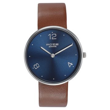 Sonata Poze Quartz Analog Blue Dial Leather Strap Watch for Men
