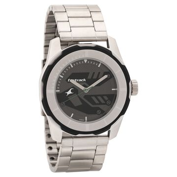 Fastrack Quartz Analog Black Dial Stainless Steel Strap Watch for Guys
