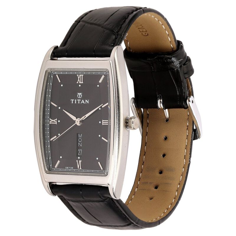 Titan Quartz Analog with Day and Date Black Dial Leather Strap Watch for Men - image number 1