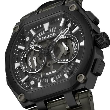 Police Multifunction Black Dial Leather Strap Watch For Men