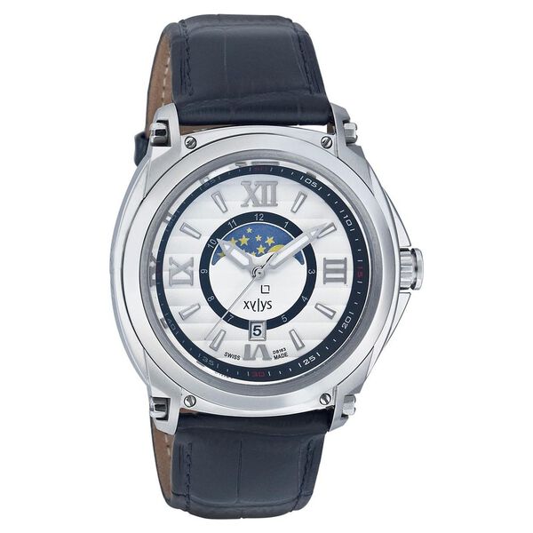 Xylys Swiss Analog Moonphase Black Leather Strap and White Dial Watch For Men - image number 0