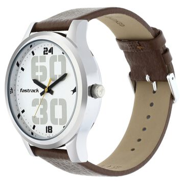 Fastrack Bold Quartz Analog White Dial Leather Strap Watch for Guys