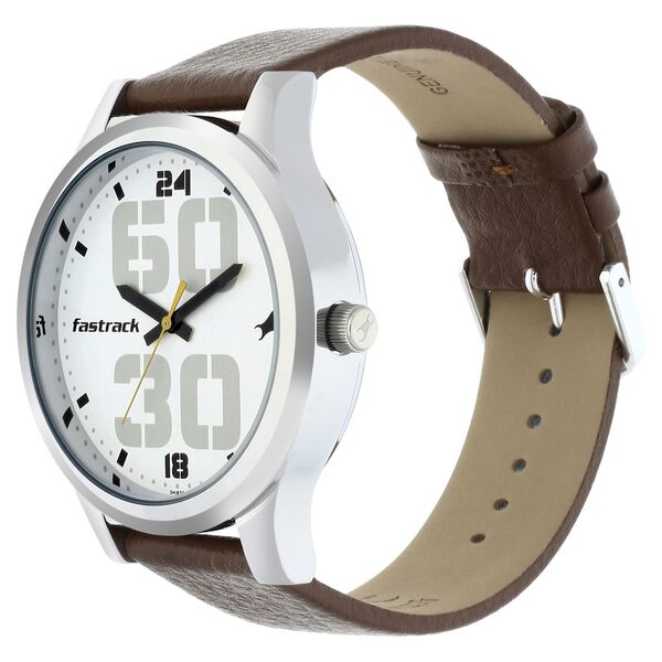 Fastrack Bold Quartz Analog White Dial Leather Strap Watch for Guys - image number 2
