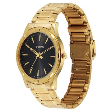 Titan Karishma Quartz Analog Black Dial Golden Stainless Steel Strap Watch For Men
