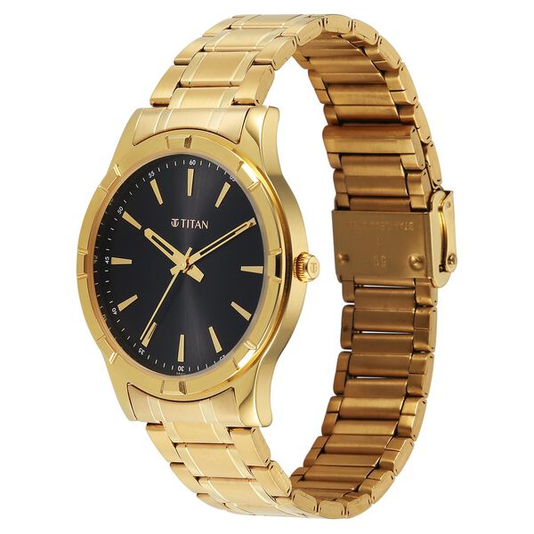 Titan Karishma Quartz Analog Black Dial Golden Stainless Steel Strap Watch For Men - image number 4