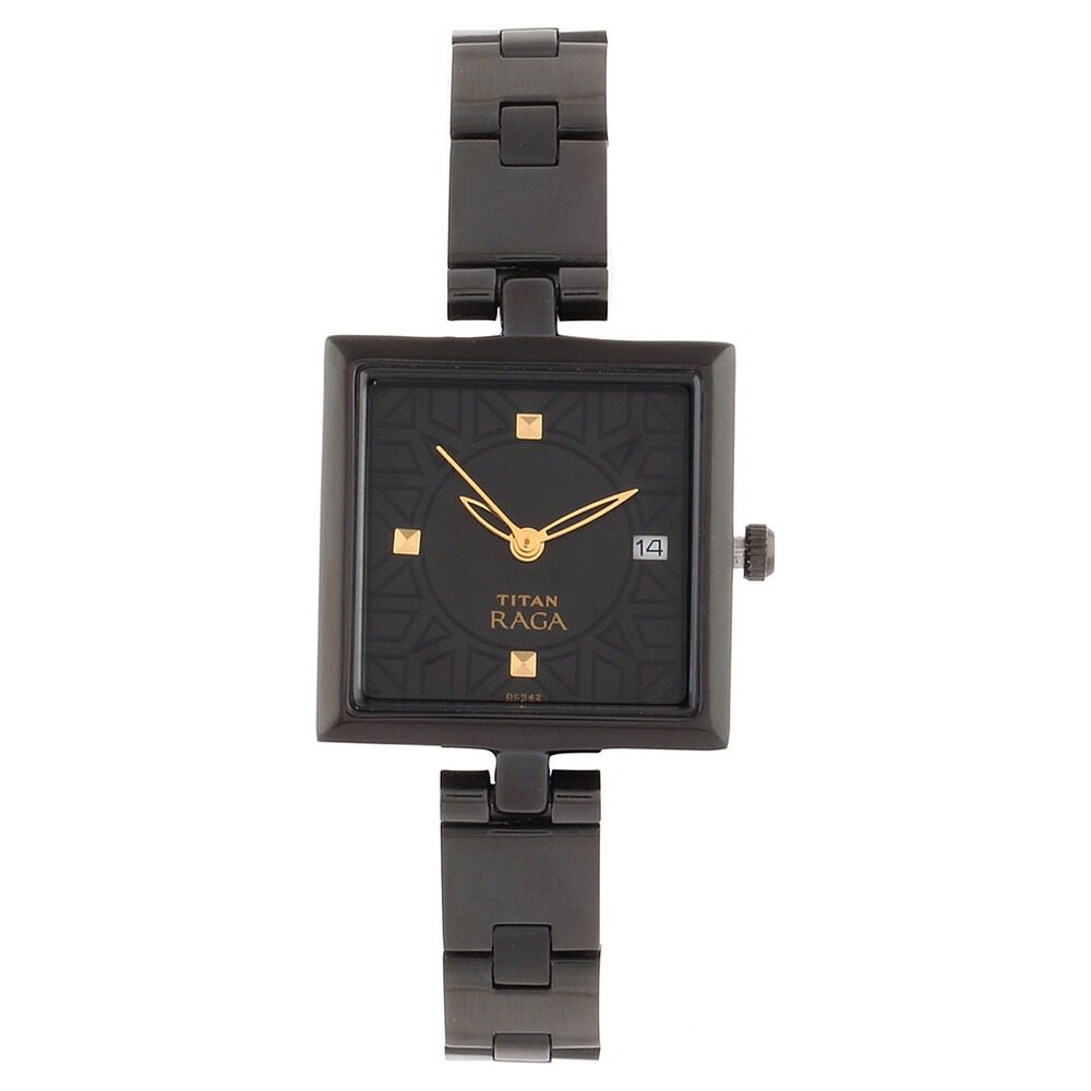 Buy Online Titan Quartz Analog with Date Black Dial Stainless Steel Strap Watch for Women 2509nm01 Titan