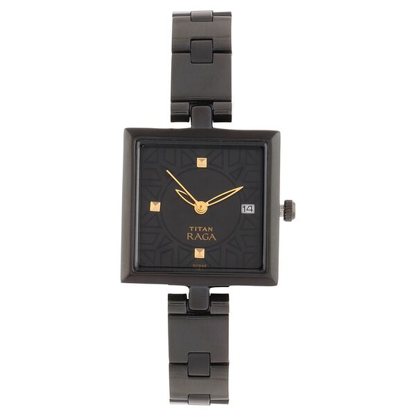 Titan Quartz Analog with Date Black Dial Stainless Steel Strap Watch for Women - image number 0