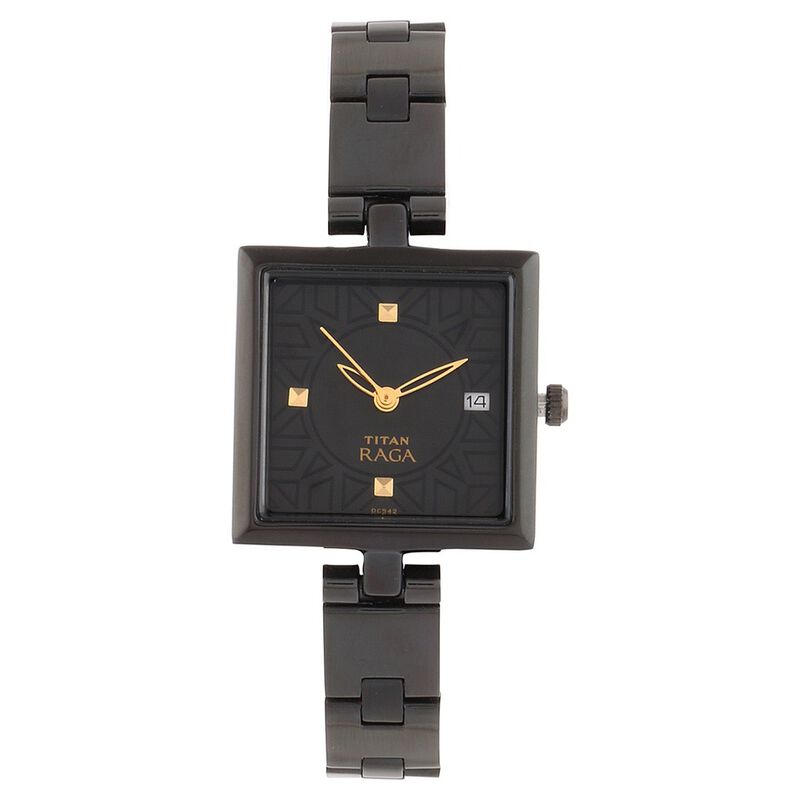 Titan Quartz Analog with Date Black Dial Stainless Steel Strap Watch for Women