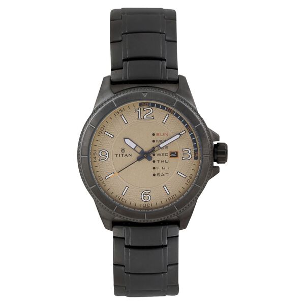 Titan Quartz Analog with Day and Date Champagne Dial Stainless Steel Strap Watch for Men - image number 0